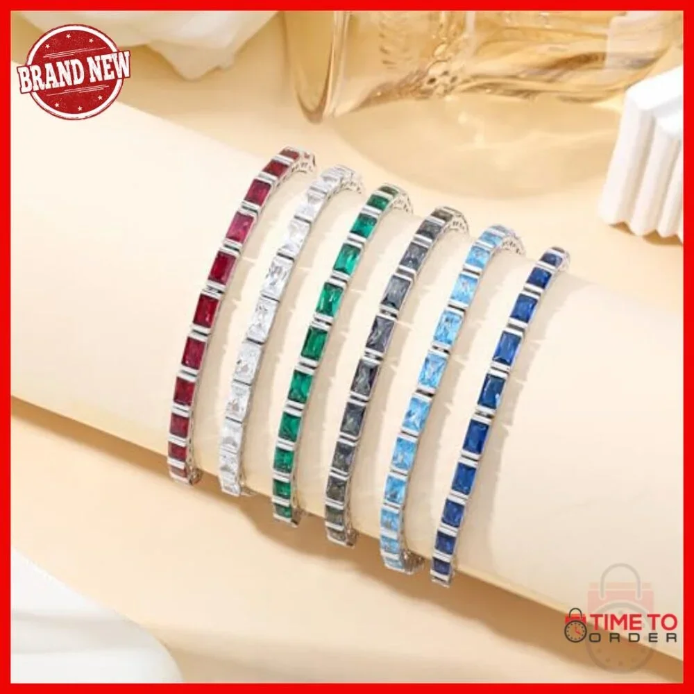 Sterling Silver Adjustable Tennis Bracelet Square Gemstone Fine Jewelry
